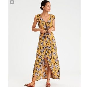 American Eagle High Low Ruffle Sleeve Maxi Dress